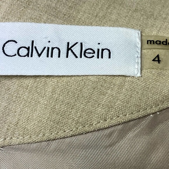 Calvin Klein  Tan Woven Pleaded Front Tie Sleeveless Dress Size 4 - Picture 7 of 10